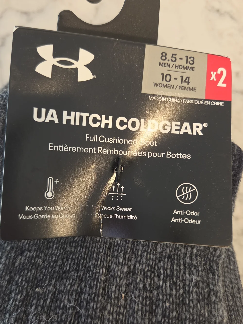 Under Armour Hitch Coldgear Boot Socks 2 Pair Gray Heavy Mens Womens